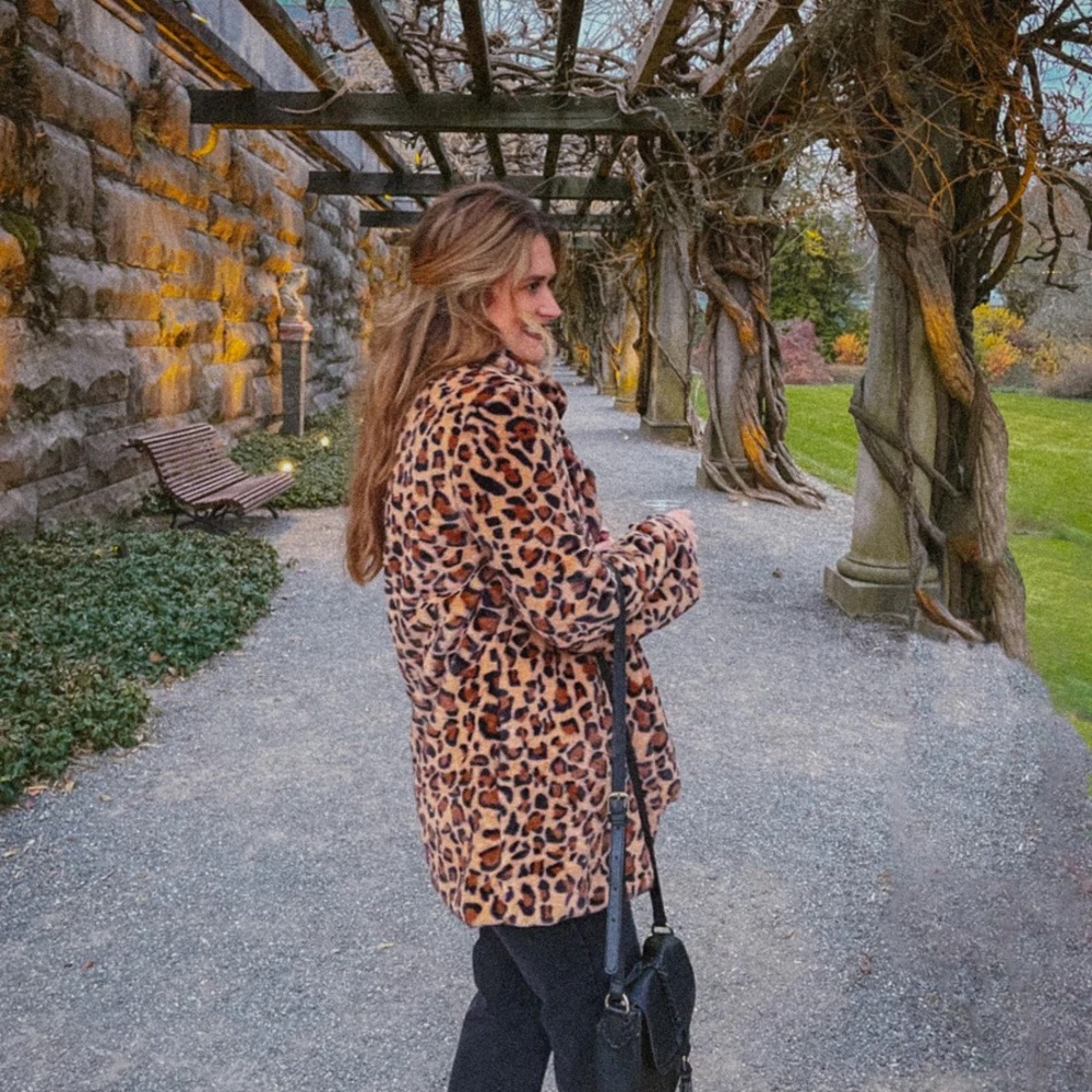 Women Leopard animal Print Faux Fur Coat plush teddy jacket